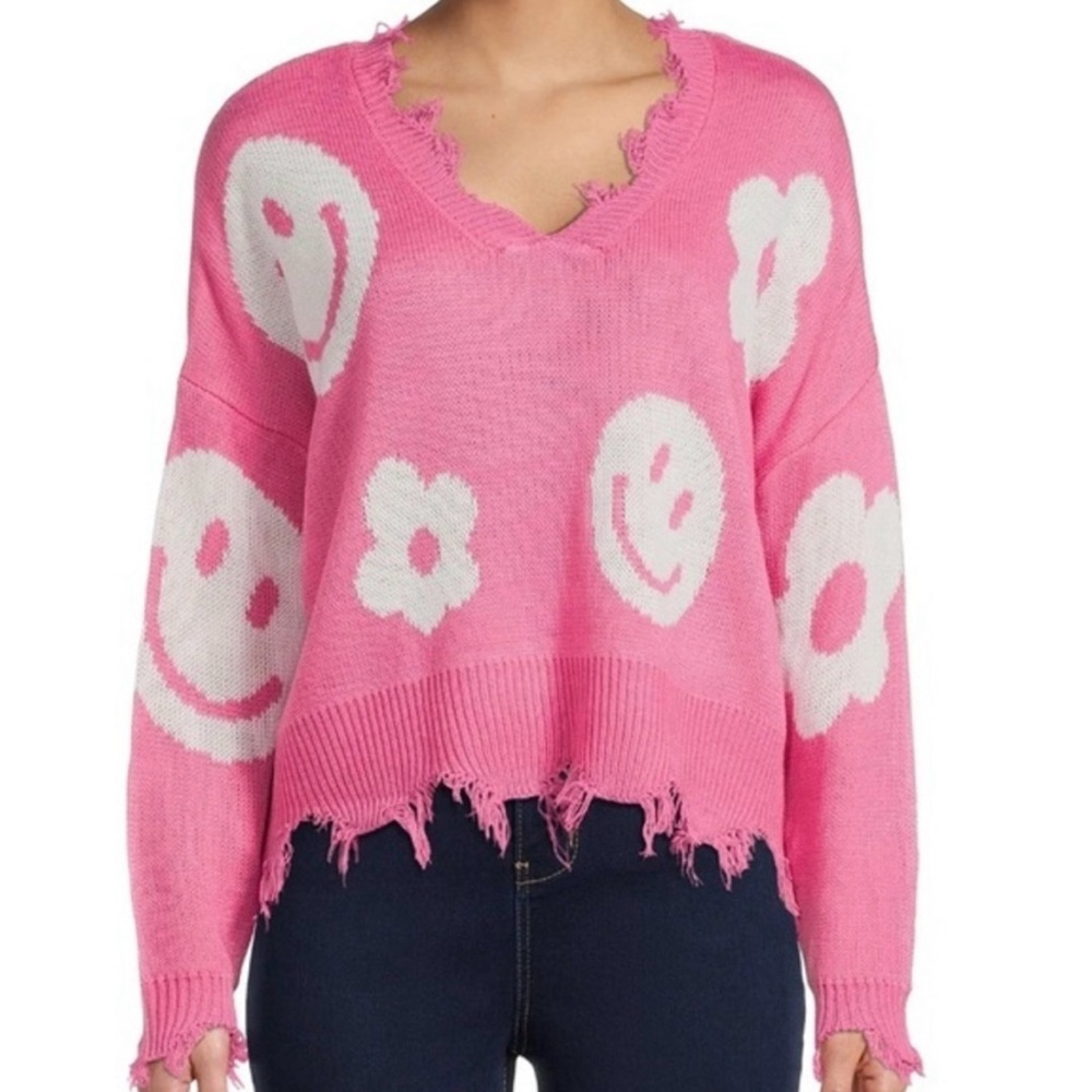 🌸JUST POLLY Boho Distressed V Neck Sweater